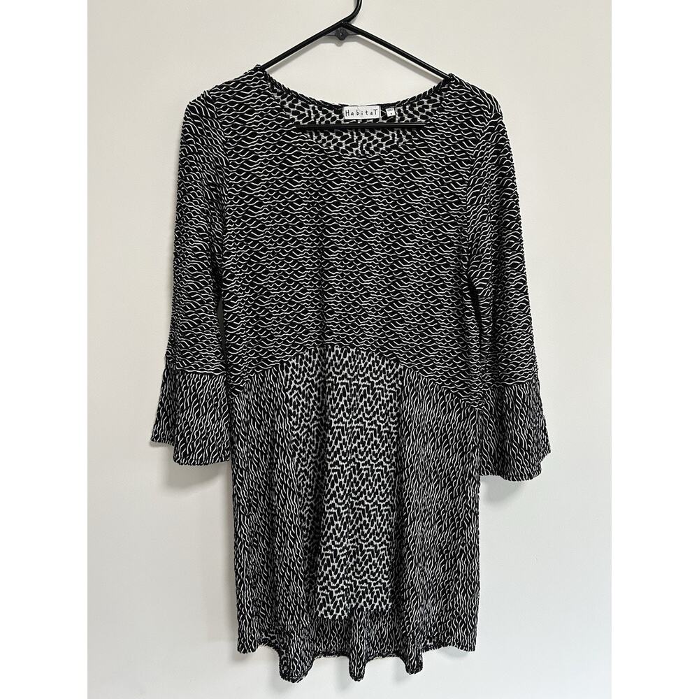HABITAT Asymetrical Tee Top Women Size S Textured Print Tunic Boho Relaxed Long - Picture 1 of 9